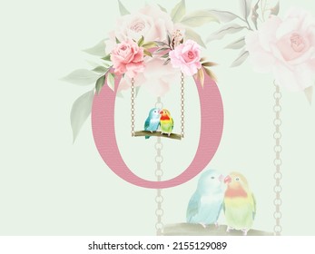 Beautiful alphabet O with floral watercolor bouquet