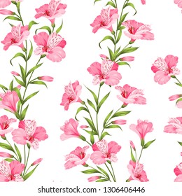 Beautiful alstroemeria on seamless pattern. Vector illustration.