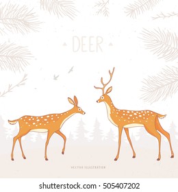 Beautiful and amazing character stylized two deer. Stylish vector illustration