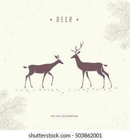 Beautiful and amazing silhouette stylized two deer. Stylish vector illustration