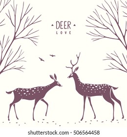 Beautiful and amazing silhouette of two beautiful character stylized two deer. Stylish vector illustration. Silhouette Deer