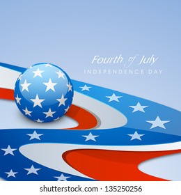 Beautiful American Independence Day background with shiny globe and wave in American Flag color.