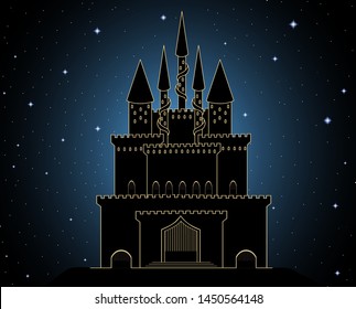 Beautiful ancient castle at midnight. Vector Halloween illustration