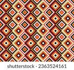 Beautiful ancient diamond seamless pattern based on incaic indigenous art with peruvian colors and worn out effect