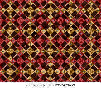 Beautiful ancient diamond seamless pattern based on indigenous art with brown marble effect at background