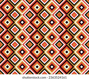 Beautiful ancient diamond seamless pattern based on incaic indigenous art with peruvian colors and worn out effect