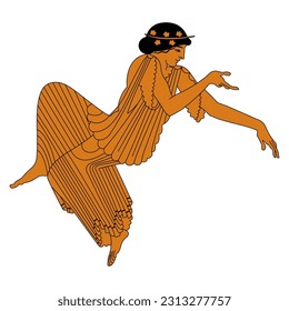 Beautiful ancient Greek woman in reclining pose. Vase painting style. Isolated vector illustration.