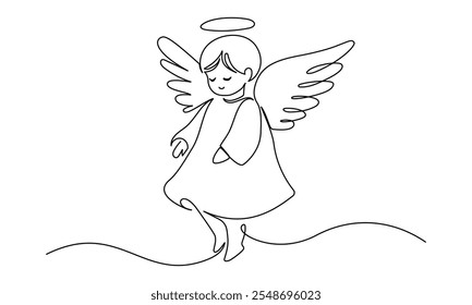 Beautiful Angel Baby in one continuous line drawing. Christmas cherub and easter symbol in simple linear style. Elegance logo editable stroke. Doodle monoline vector illustration