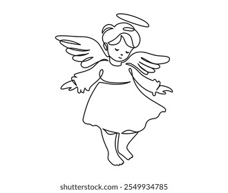 Beautiful Angel Baby in one continuous line drawing. Christmas cherub and easter symbol in simple linear style. Elegance logo editable stroke. Doodle oneline vector illustration