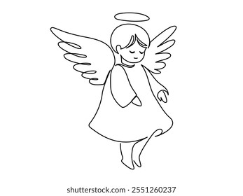 Beautiful Angel Baby in one continuous line drawing. Christmas cherub and easter symbol in simple linear style. Elegance logo editable stroke. Doodle contour vector illustration