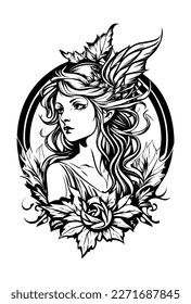 beautiful angel leaf and wings ornament hand drawn illustration