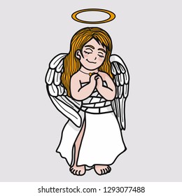 Beautiful Angel prayer cartoon vector illustration