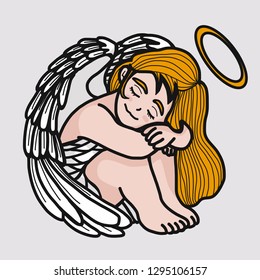 Beautiful Angel prayer cartoon vector illustration
