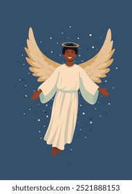 Hermoso ángel con alas y sonrisa. Ilustración vectorial