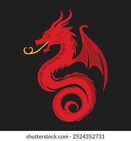 Beautiful animal  red dragon vector art illustration