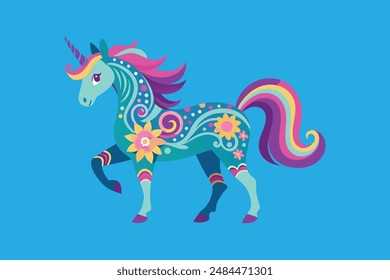 Beautiful animal unicorn with horn vector artwork illustration 