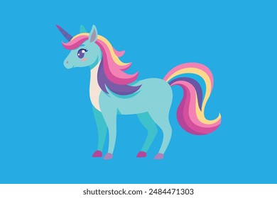 Beautiful animal unicorn with horn vector artwork illustration 