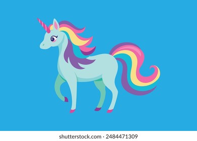 Beautiful animal unicorn with horn vector artwork illustration 