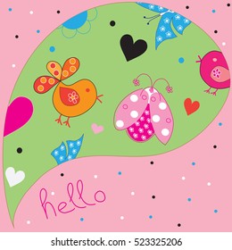 beautiful animals with hearts and dots and hello description vector illustration