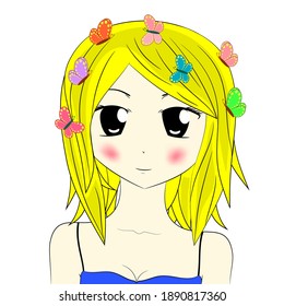 Beautiful anime girl with yellow hair. Vector illustration.