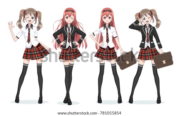 Image Vectorielle De Stock De Belle écolière De Manga Anime