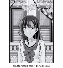 Beautiful anime woman student