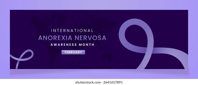 Beautiful Anorexia nervosa awareness campaign banner with Purple ribbon symbols on gradient pastel light purple background.