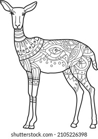 A beautiful antelope with ornaments image for relaxing activity 2. Coloring book, page for adults.Zen art style illustration for print. vector illustration
