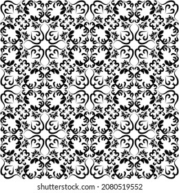 Beautiful Antique Black And White Ornament. Seamless Vintage Victorian Style Wallpaper. Modern Arabic Pattern. Background, Wallpaper, Wrapping, Textile Template.