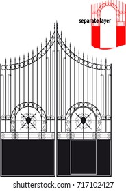 Beautiful antique forged metal gates. The valves and gate are located on separate layers