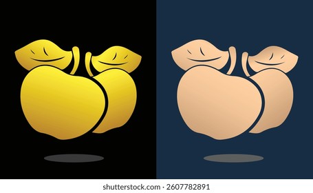 Beautiful apple fruit logo image in gold on black and white background