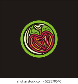 Beautiful apple. Round decorative element. Vector illustration.