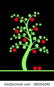 Beautiful apple tree isolated on black background 