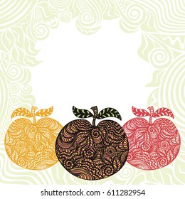 Beautiful apples and pattern nature background. Vector illustration.
