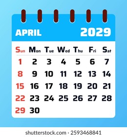 Beautiful April 2029 calendar with a fresh spring design. Ideal for scheduling holidays, work plans, and important appointments