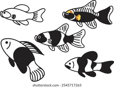 Beautiful aquarium fish with illustration