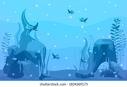 Beautiful Aquarium Fish Reef Blue Water Plant Illustration
