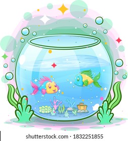 The beautiful aquarium have the gold fish inside of illustration