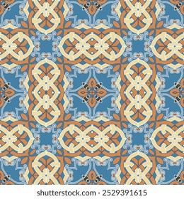 Beautiful arabesque celtic ethnic style seamless pattern. Ornamental floral background. Repeat vector backdrop. Beautiful elegant ornaments, borders, flowers. knots. Endless texture. For fabric, print