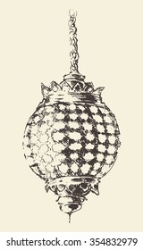 Beautiful Arabian lantern, Ramadan celebration vintage engraved illustration, hand drawn