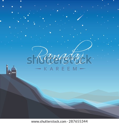 beautiful arabic festival ramadan kareem landscape scenery with mosque on a night filled with bright stars