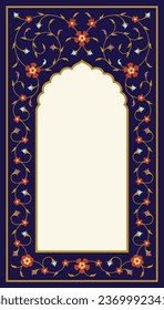 Beautiful Arabic Floral Arch with doodles, flowers, and paisley. Traditional Islamic Background for print on product or adult coloring book, coloring page. Mosque decoration element. Architectural ele