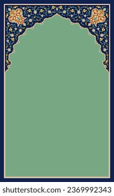 Beautiful Arabic Floral Arch with doodles, flowers, and paisley. Traditional Islamic Background for print on product or adult coloring book, coloring page. Mosque decoration element. Architectural ele