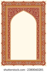 Beautiful Arabic Floral Arch with doodles, flowers, and paisley. Traditional Islamic Background for print on product or adult coloring book, coloring page. Mosque decoration element. Architectural ele