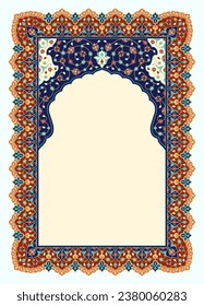 Beautiful Arabic Floral Arch with doodles, flowers, and paisley. Traditional Islamic Background for print on product or adult coloring book, coloring page. Mosque decoration element. Architectural ele