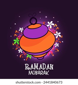 Beautiful arabic lantern on floral decorated background for Islamic holy month of prayers, Ramadan Mubarak celebrations.
