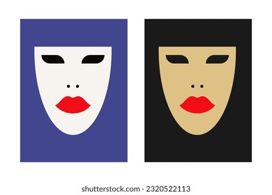 Beautiful Arabic Muslim woman face in hijab red lips minimal trendy art poster set vector flat illustration. Islam Saudi female portrait in ethnic headdress clothes trendy silhouette drawing avatar