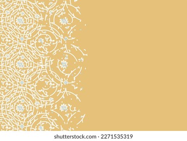 Beautiful arabic template based on disintegrating floral pattern with doodles, flowers, and paisley. Traditional islamic design background with text input area. Vector illustration. 