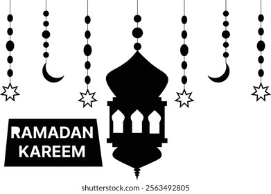 Beautiful Arabic Traditional Lantern and Cresent Moon Silhouette