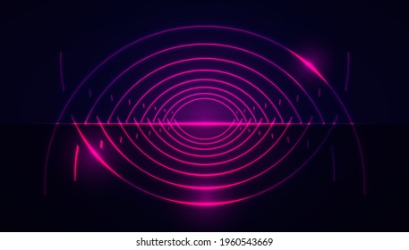 Beautiful arch neon effect on dark background. 3D effect arch elements. Abstract vector technology background.
